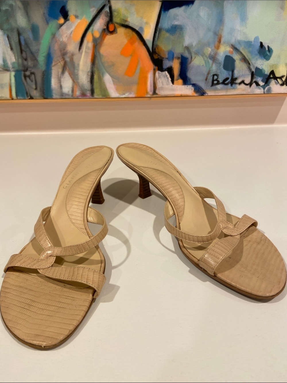 Gianni Bini Beige Strappy Heeled Mules